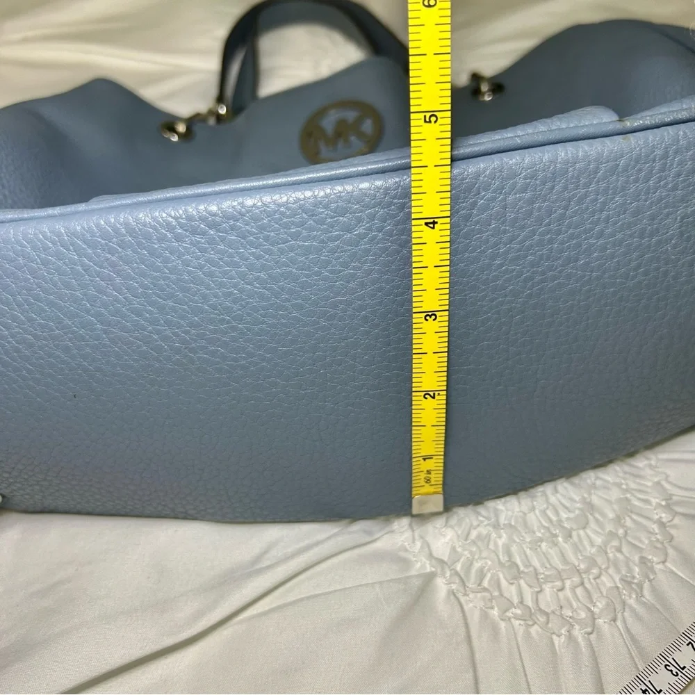 Michael Kors Blue Multi-Compartment Double Strap Shoulder Bag with Chain Accents